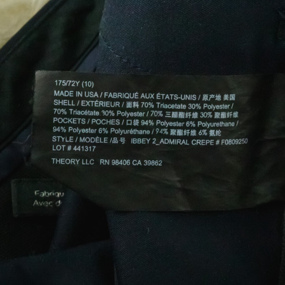 Theory Size 10 Navy Blue Ibbey 2 Admiral Crepe Straight Ankle Dress Pants - Picture 5 of 7